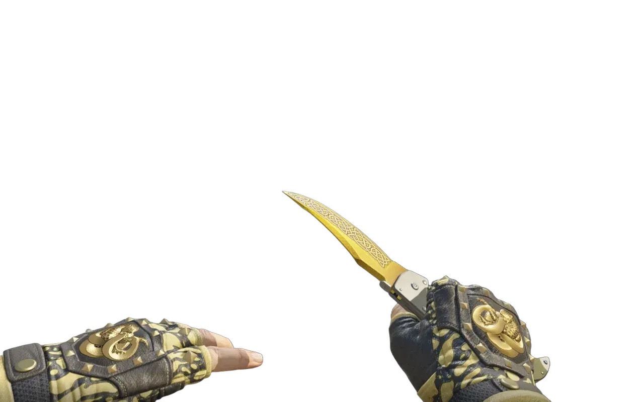 Falchion Knife Lore with Yellow-banded Broken Fang Gloves CS2 skin combo