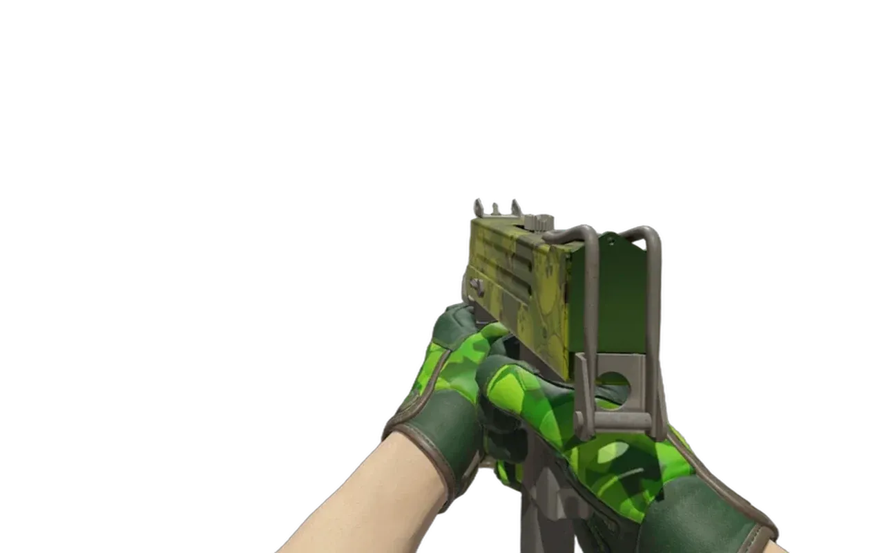 MAC-10 Nuclear Garden with Lime Polycam Specialist Gloves CS2 skin combo