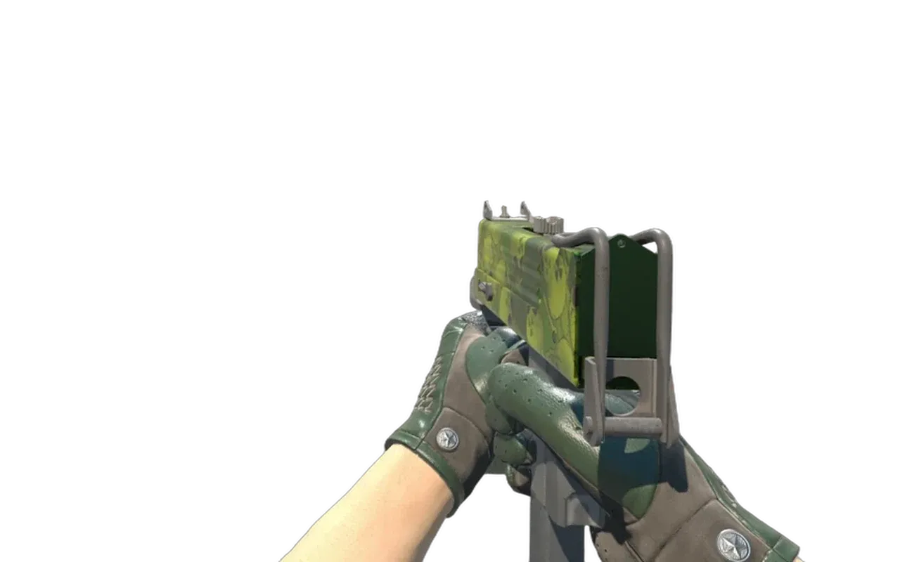 MAC-10 Nuclear Garden with Racing Green Driver Gloves CS2 skin combo