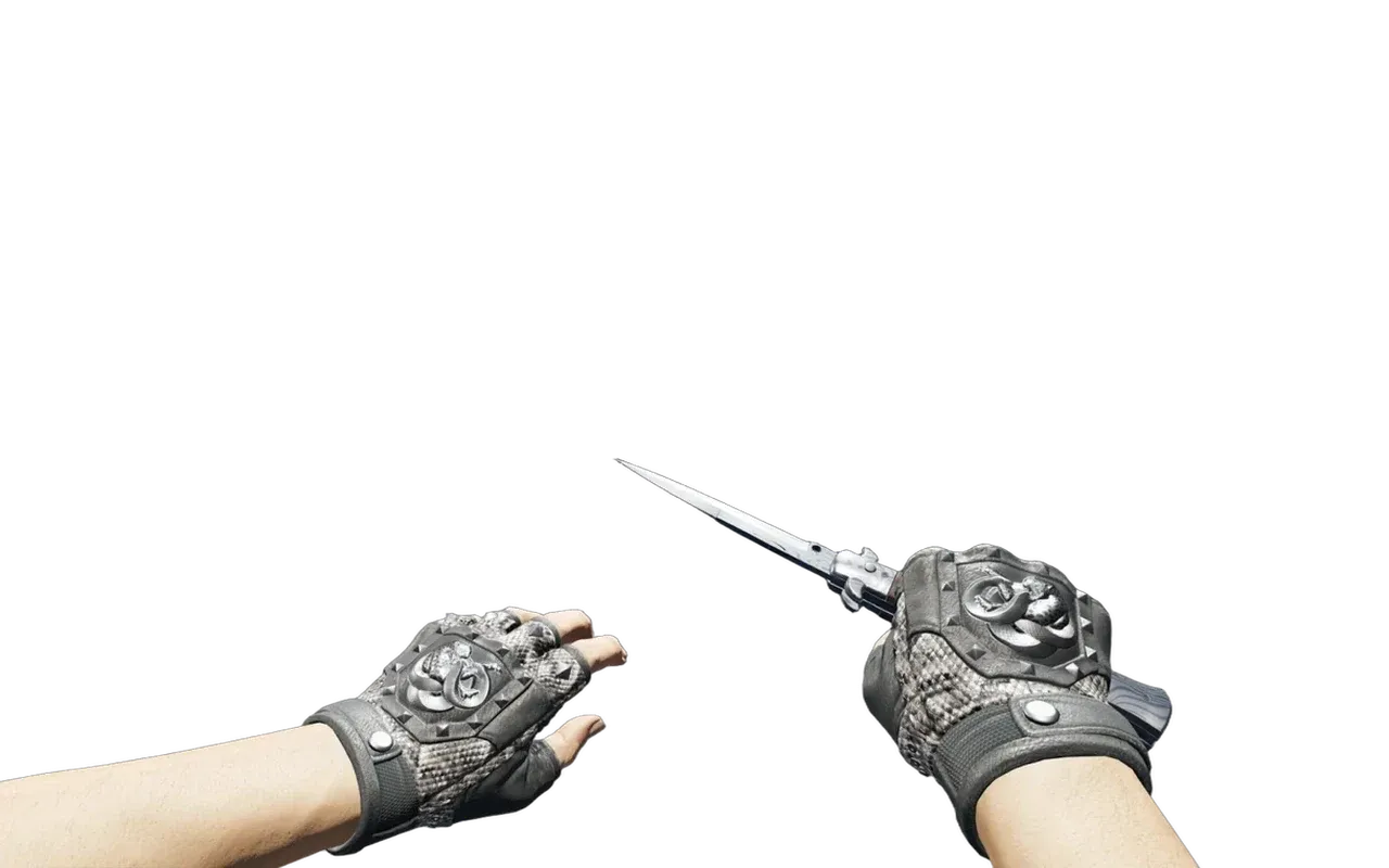 Stiletto Knife Damascus Steel with Unhinged Broken Fang Gloves CS2 skin combo