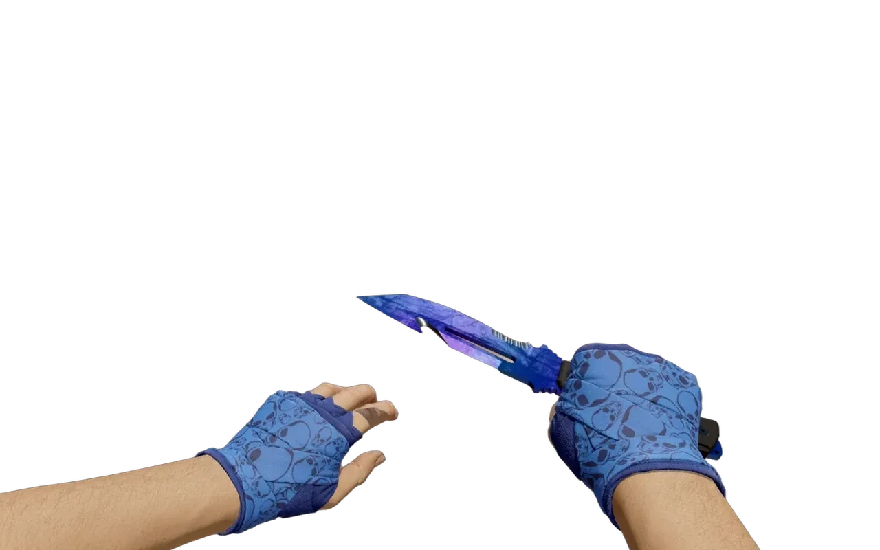 Survival Knife Doppler Sapphire with Cobalt Skulls Hand Wraps CS2 skin combo